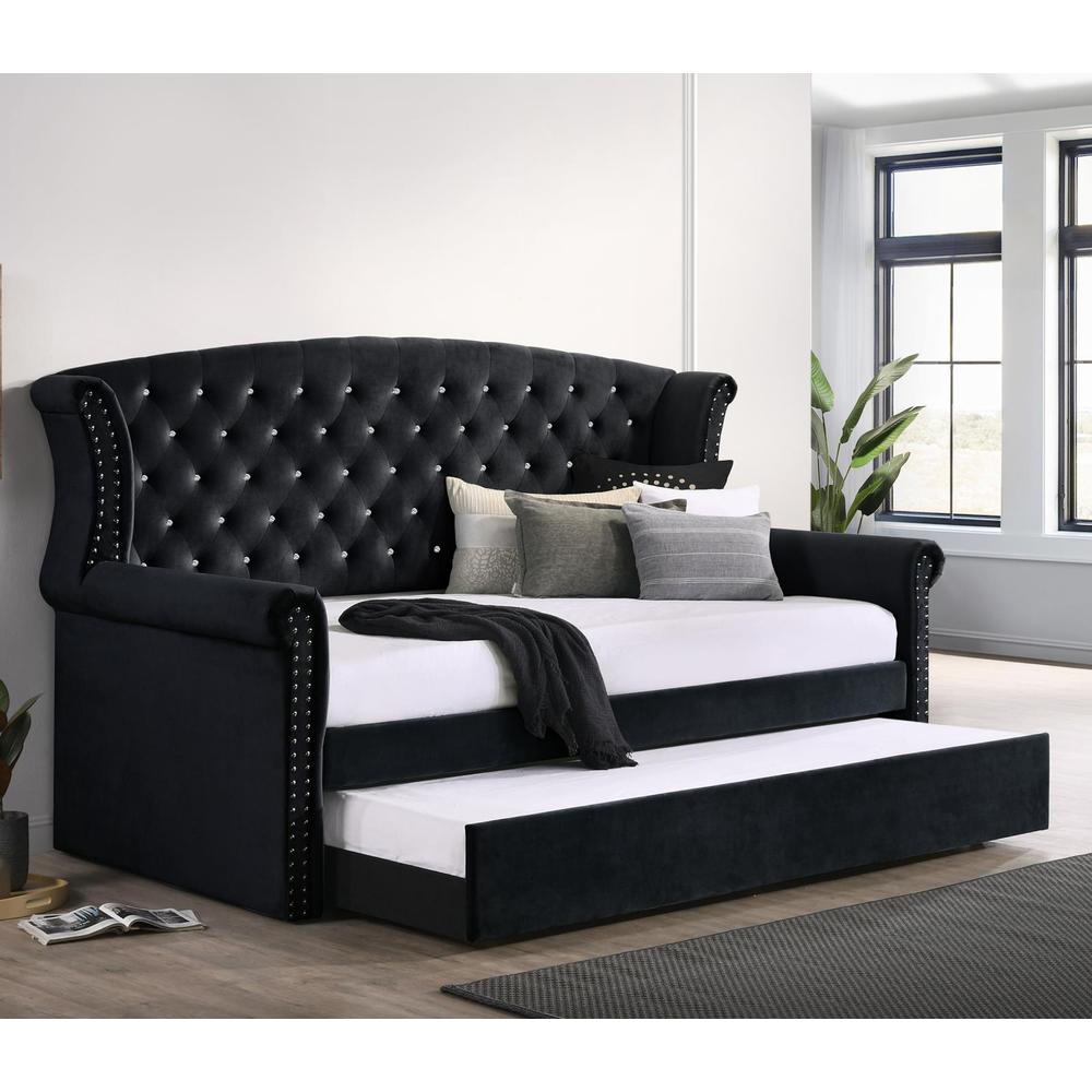 Scarlett Upholstered Tufted Twin Daybed with Trundle. Picture 1