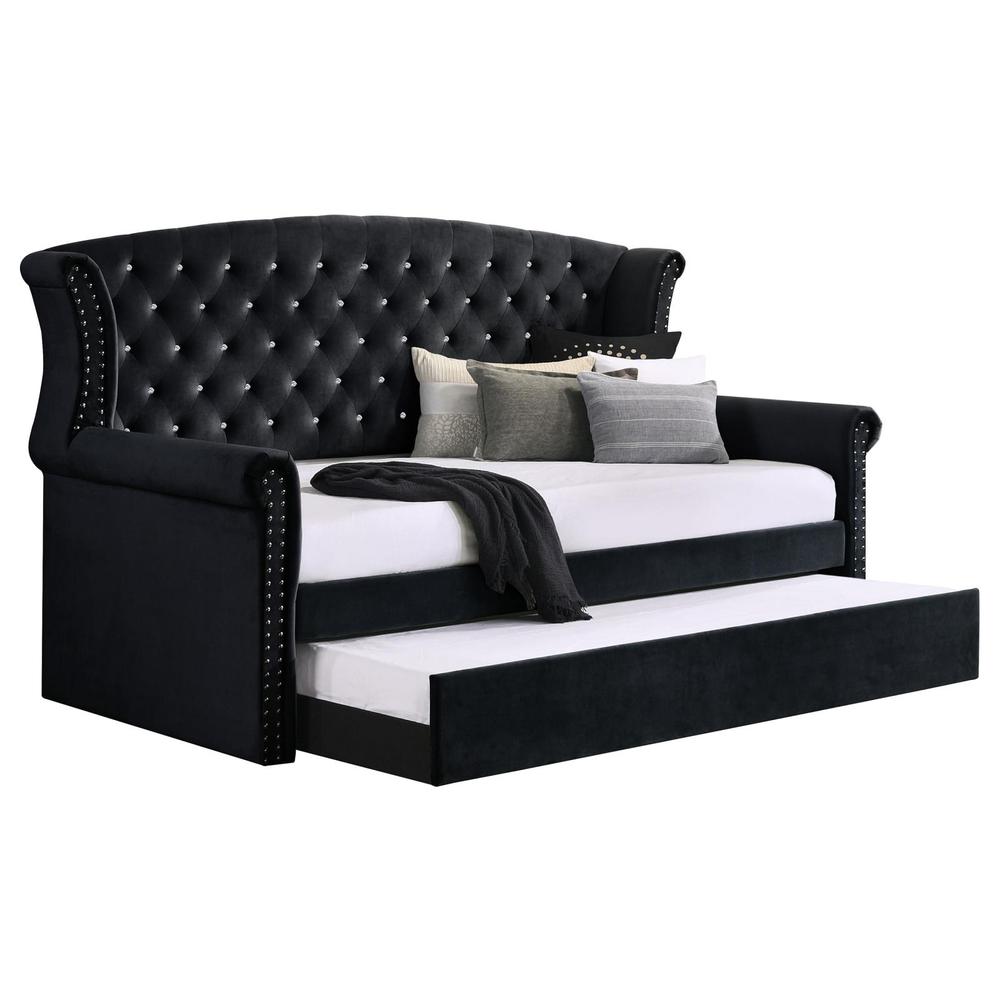 Scarlett Upholstered Tufted Twin Daybed with Trundle. Picture 3