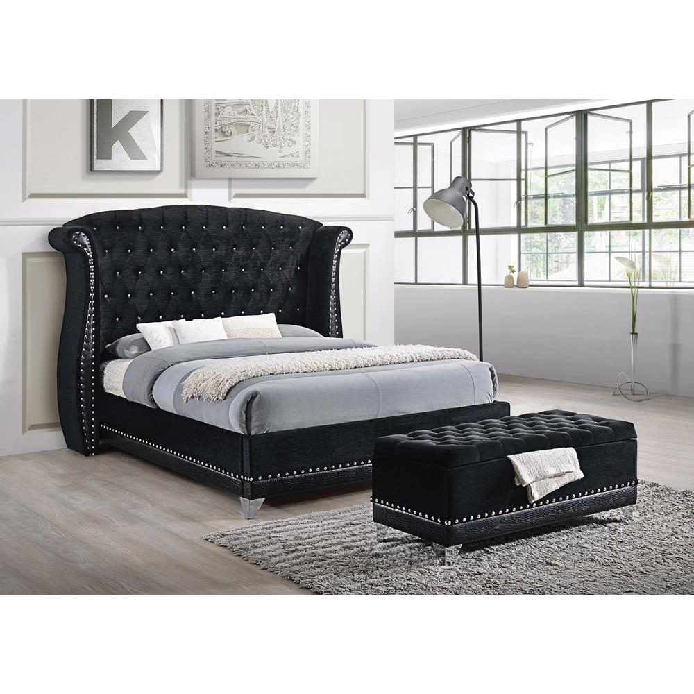 Barzini Queen Tufted Upholstered Bed Black. Picture 2