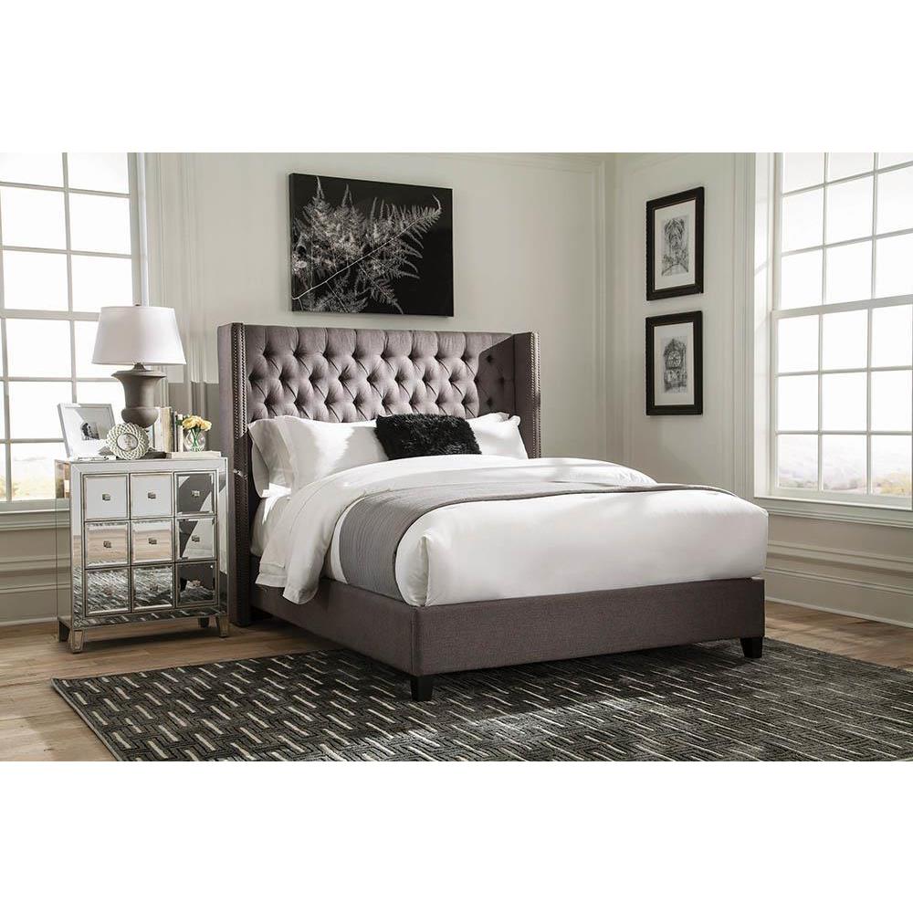 Bancroft Demi-wing Upholstered Eastern King Bed Grey. Picture 1