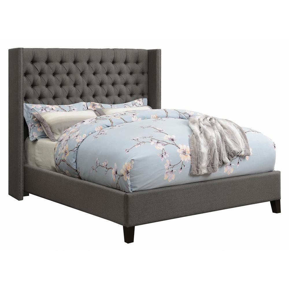 Bancroft Demi-wing Upholstered Eastern King Bed Grey. Picture 2