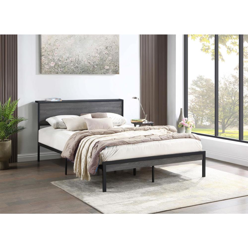 Ricky Queen Platform Bed Grey and Black. Picture 6