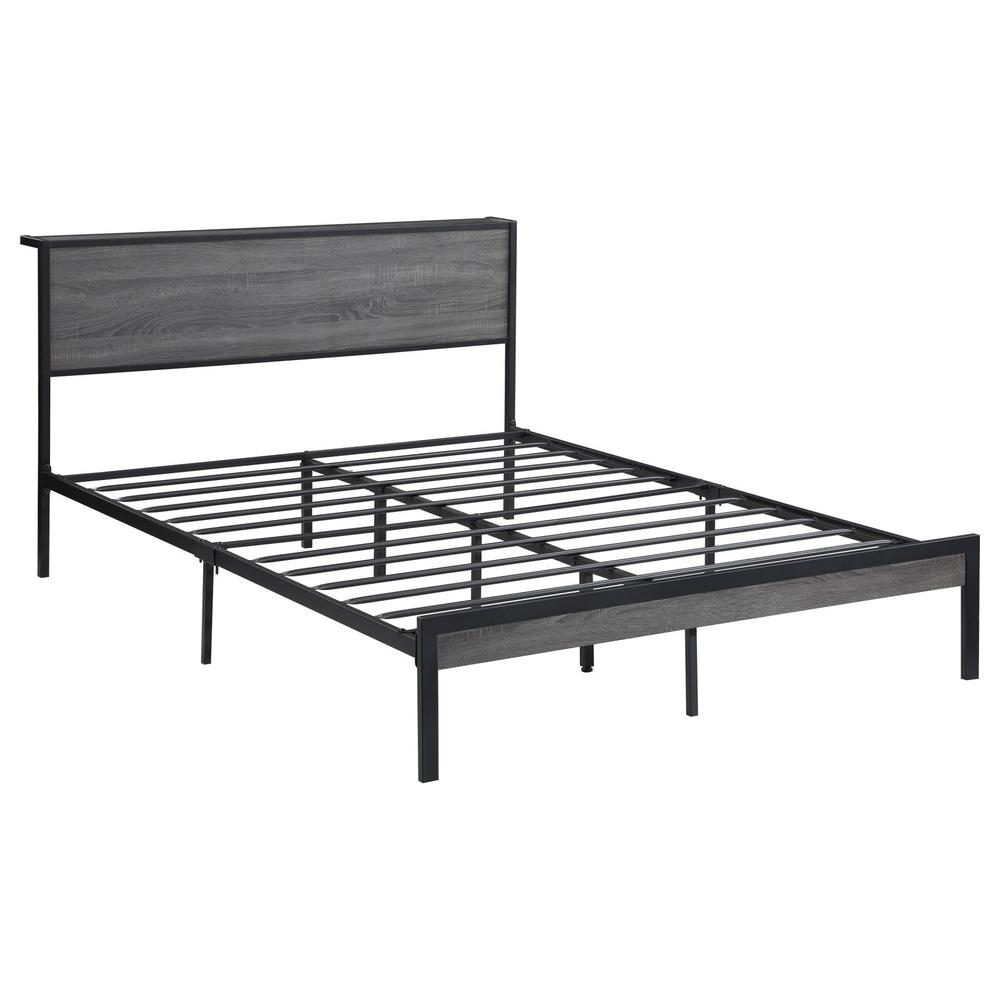 Ricky Queen Platform Bed Grey and Black. Picture 1