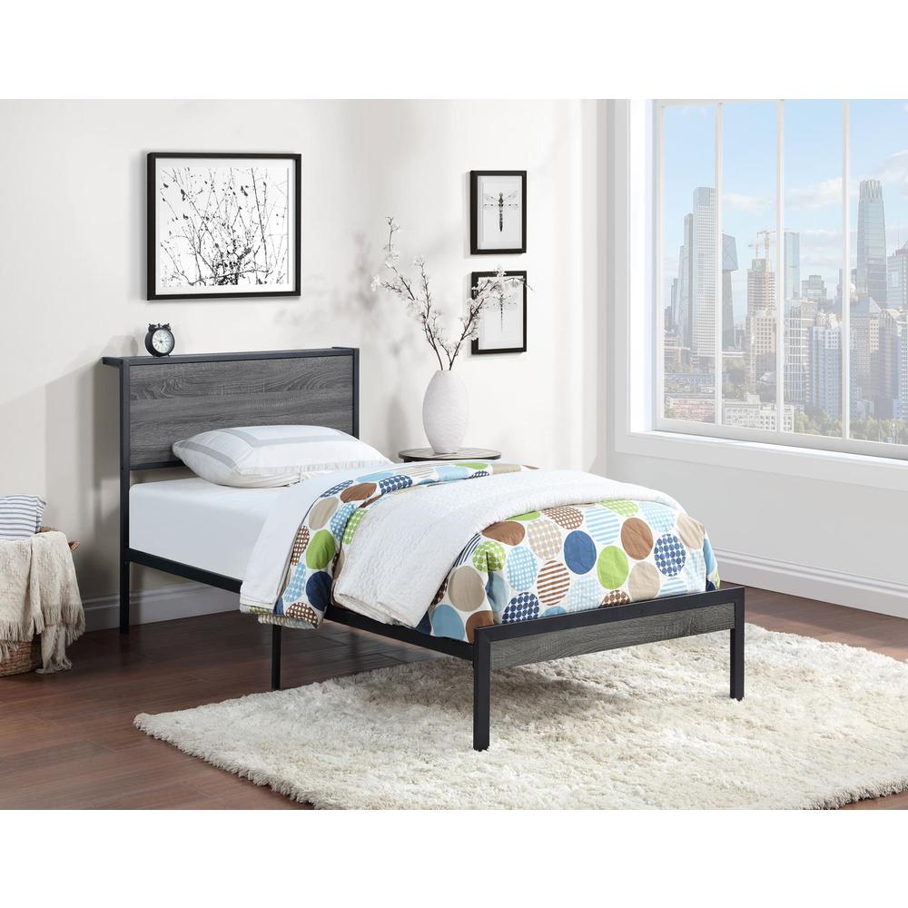 Ricky Twin Platform Bed Grey and Black. Picture 1