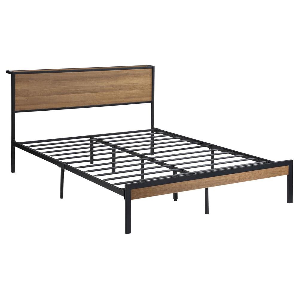 Ricky Queen Platform Bed Light Oak and Black. Picture 1