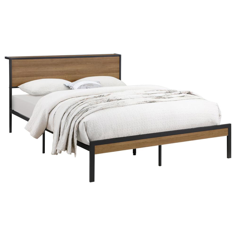 Ricky Queen Platform Bed Light Oak and Black. Picture 2