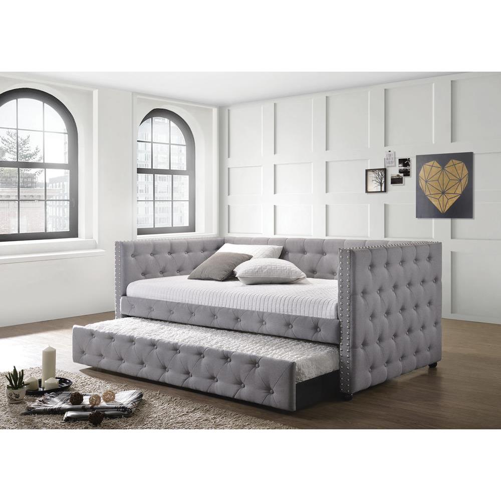 Mockern Tufted Upholstered Daybed with Trundle Grey. Picture 1