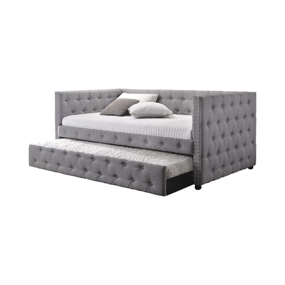 Mockern Tufted Upholstered Daybed with Trundle Grey. Picture 2