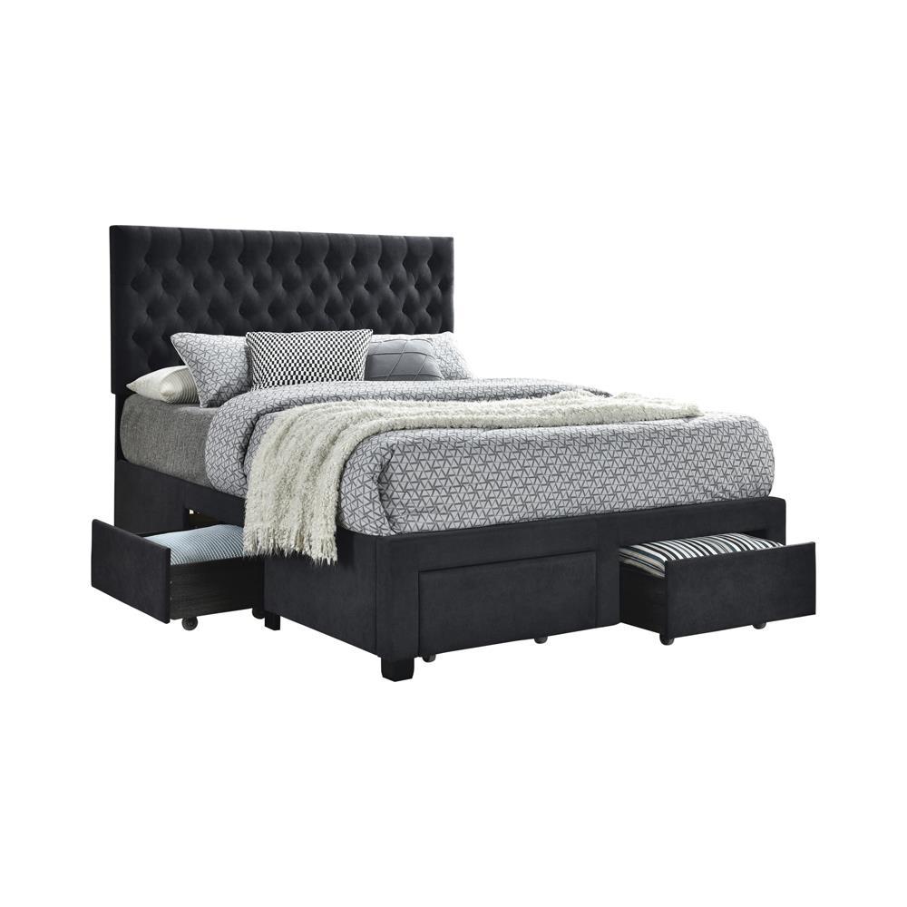 Soledad Queen 4-drawer Button Tufted Storage Bed Charcoal. Picture 1