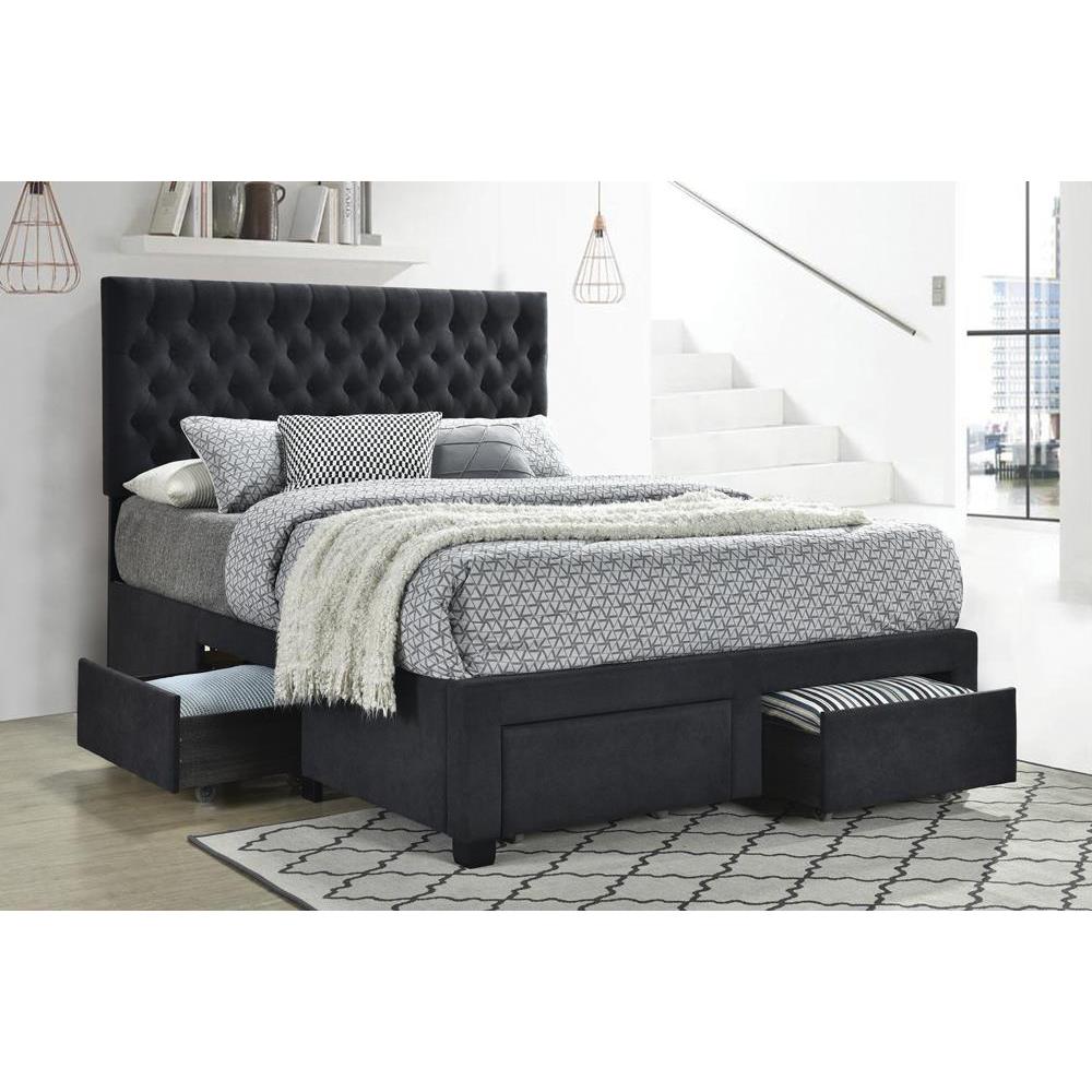 Soledad Queen 4-drawer Button Tufted Storage Bed Charcoal. Picture 2
