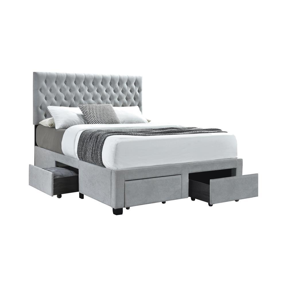 Soledad Full 4-drawer Button Tufted Storage Bed Light Grey. Picture 1