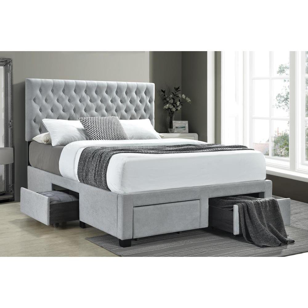 Soledad Full 4-drawer Button Tufted Storage Bed Light Grey. Picture 2