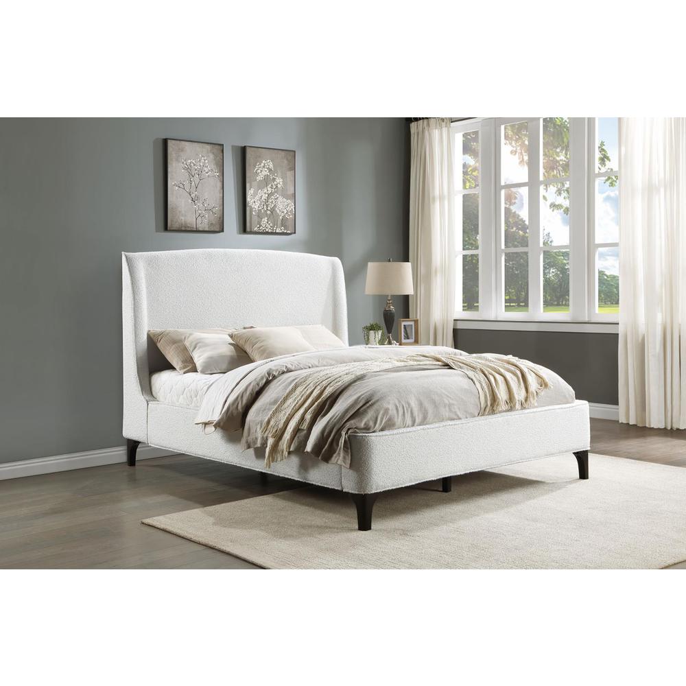 Mosby Upholstered Curved Headboard Queen Platform Bed White. Picture 10
