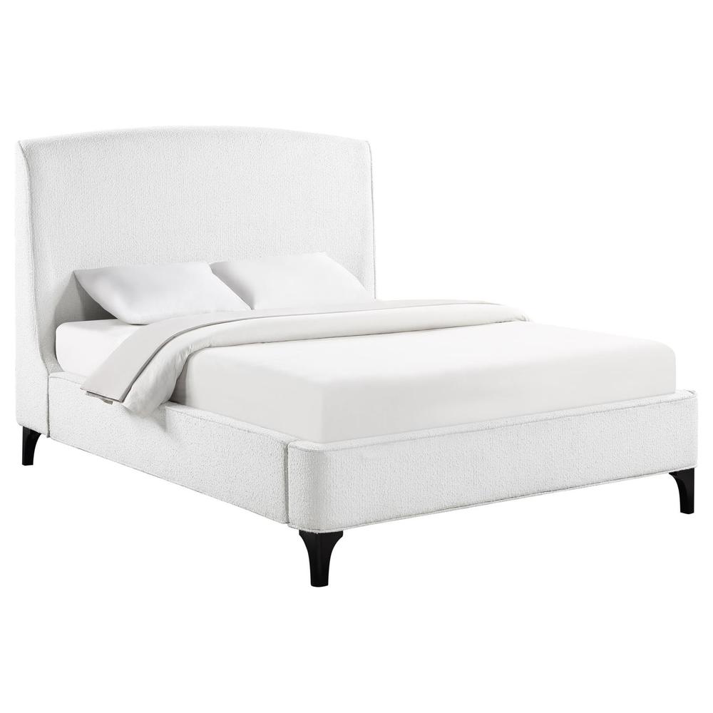 Mosby Upholstered Curved Headboard Queen Platform Bed White. Picture 1