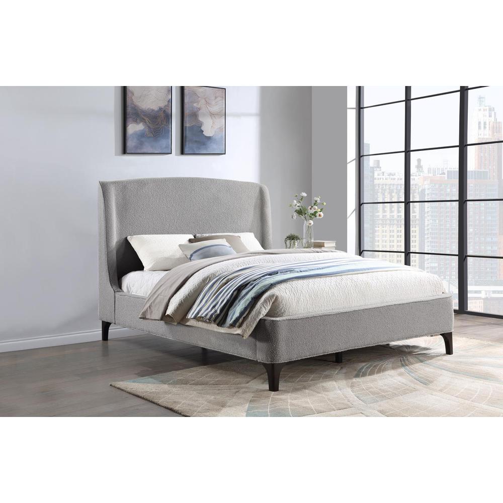 Mosby Upholstered Curved Headboard Eastern King Platform Bed Light Grey. Picture 10