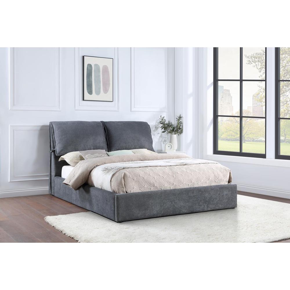 Laurel Upholstered Eastern King Platform Bed with Pillow Headboard Charcoal Grey. Picture 5