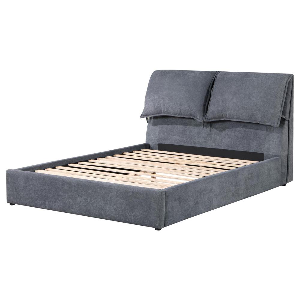 Laurel Upholstered Eastern King Platform Bed with Pillow Headboard Charcoal Grey. Picture 2
