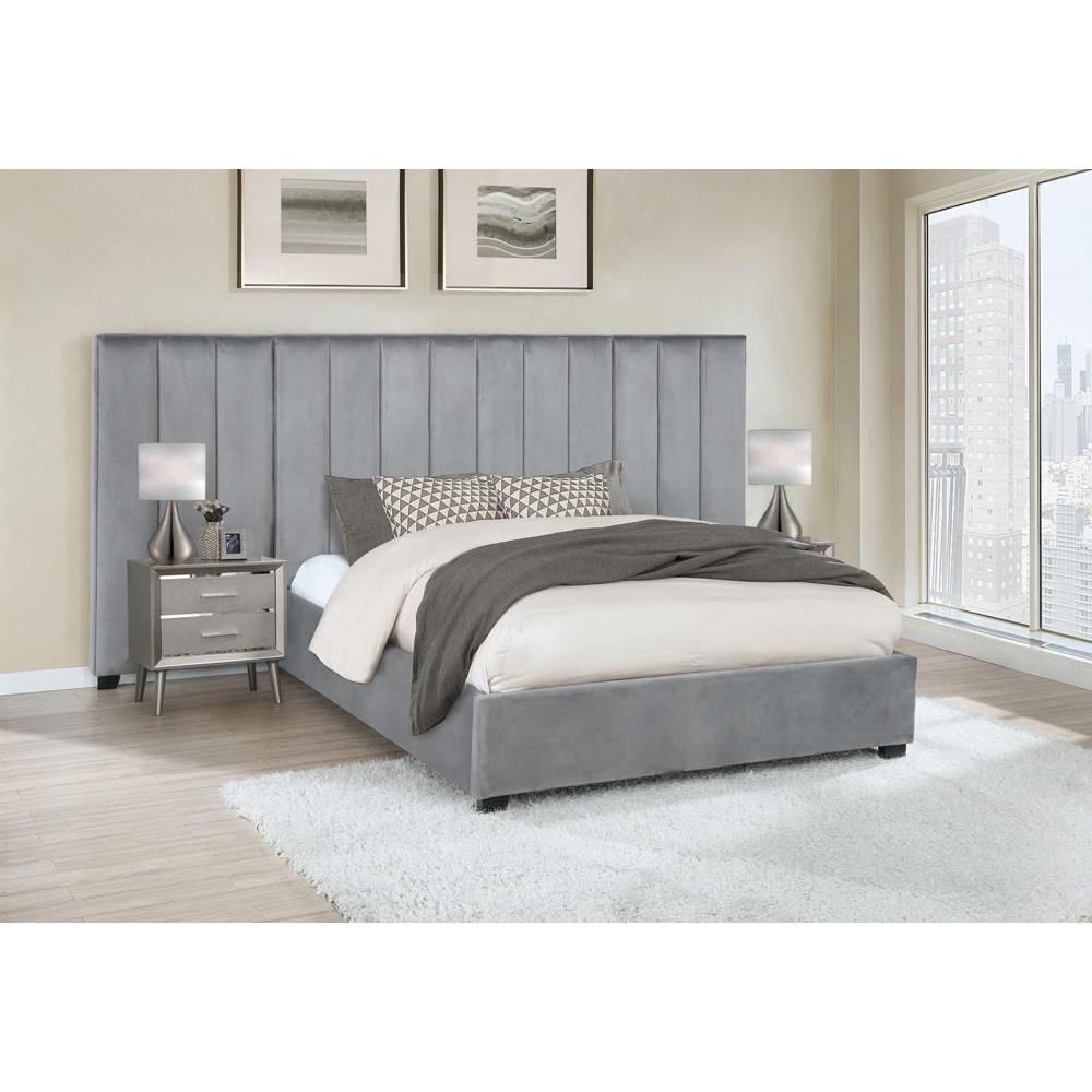Arles Upholstered Bedroom Set Grey with Side Panels. Picture 1