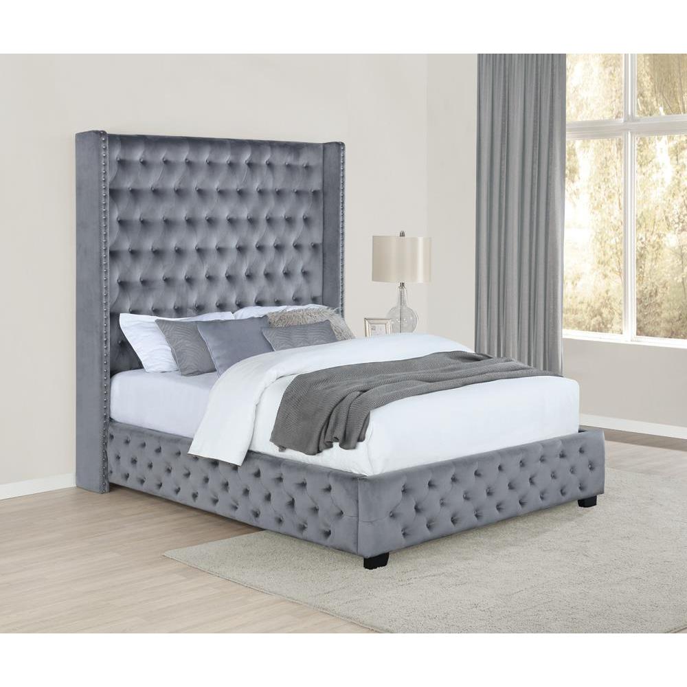Rocori Eastern King Wingback Tufted Bed Grey. Picture 1