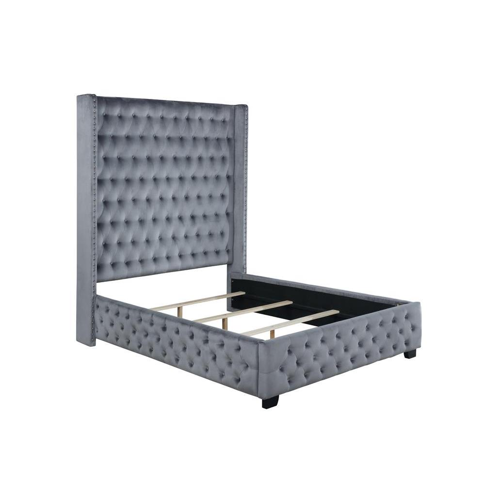 Rocori Eastern King Wingback Tufted Bed Grey. Picture 2