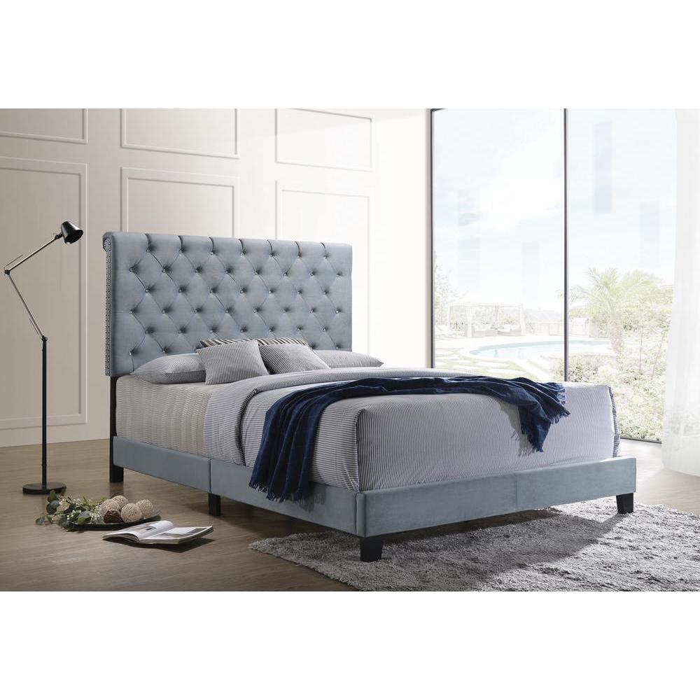 Warner Eastern King Upholstered Bed Slate Blue. Picture 1