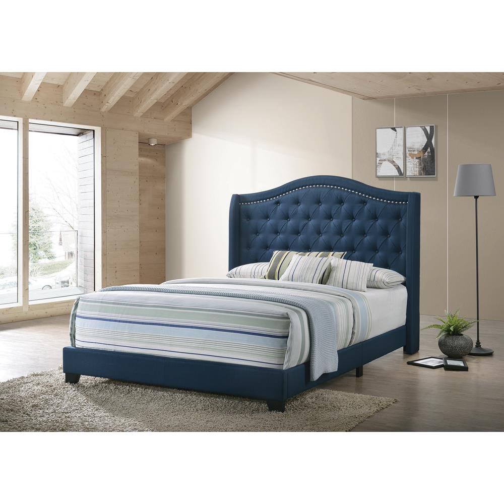 Sonoma Eastern King Camel Headboard with Nailhead Trim Bed Blue. Picture 1