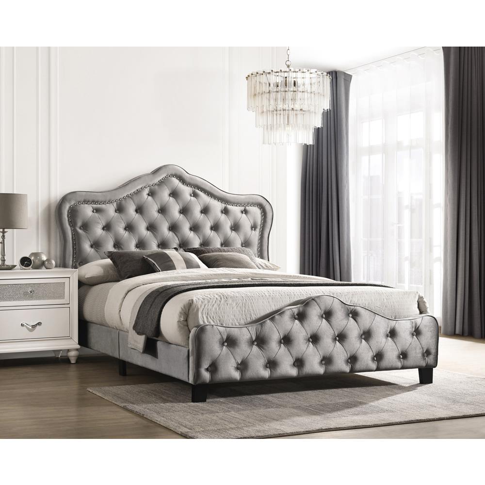 Bella Upholstered Tufted Panel Bed Grey. Picture 1