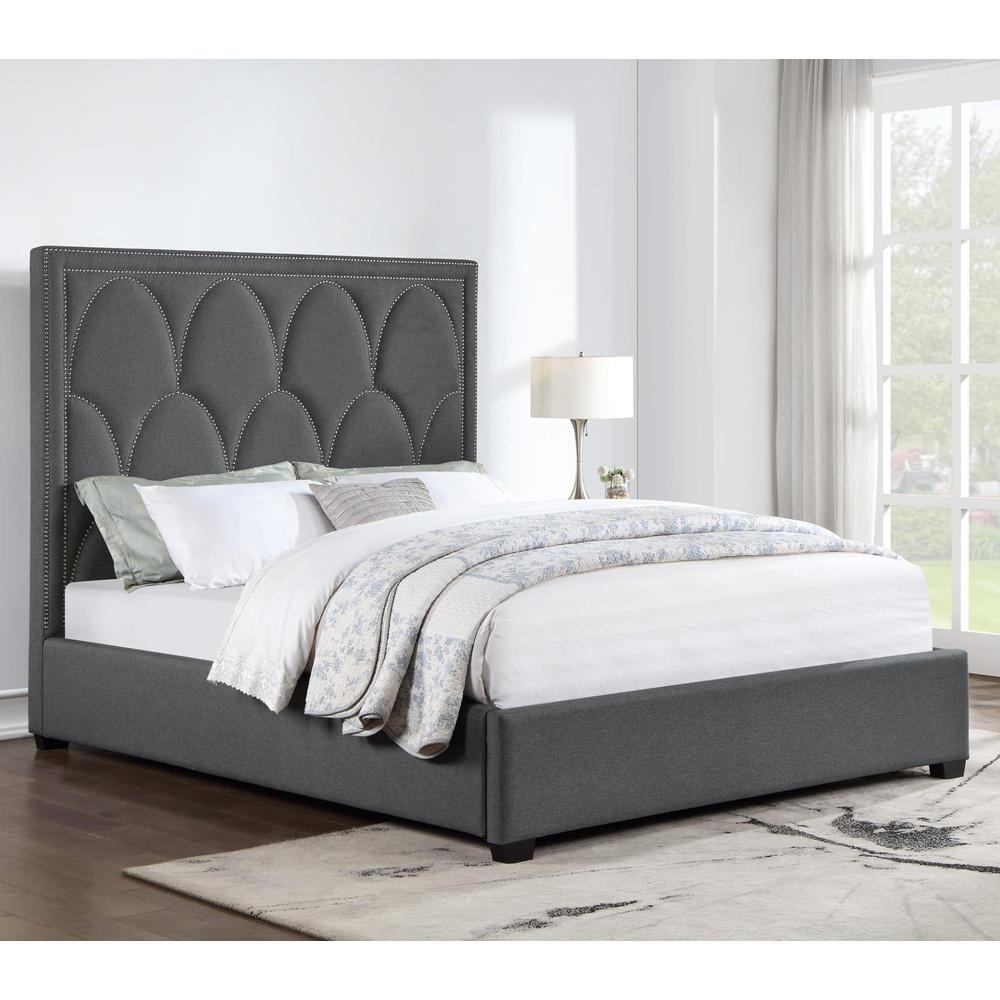 Bowfield Upholstered Bed with Nailhead Trim Charcoal. Picture 1