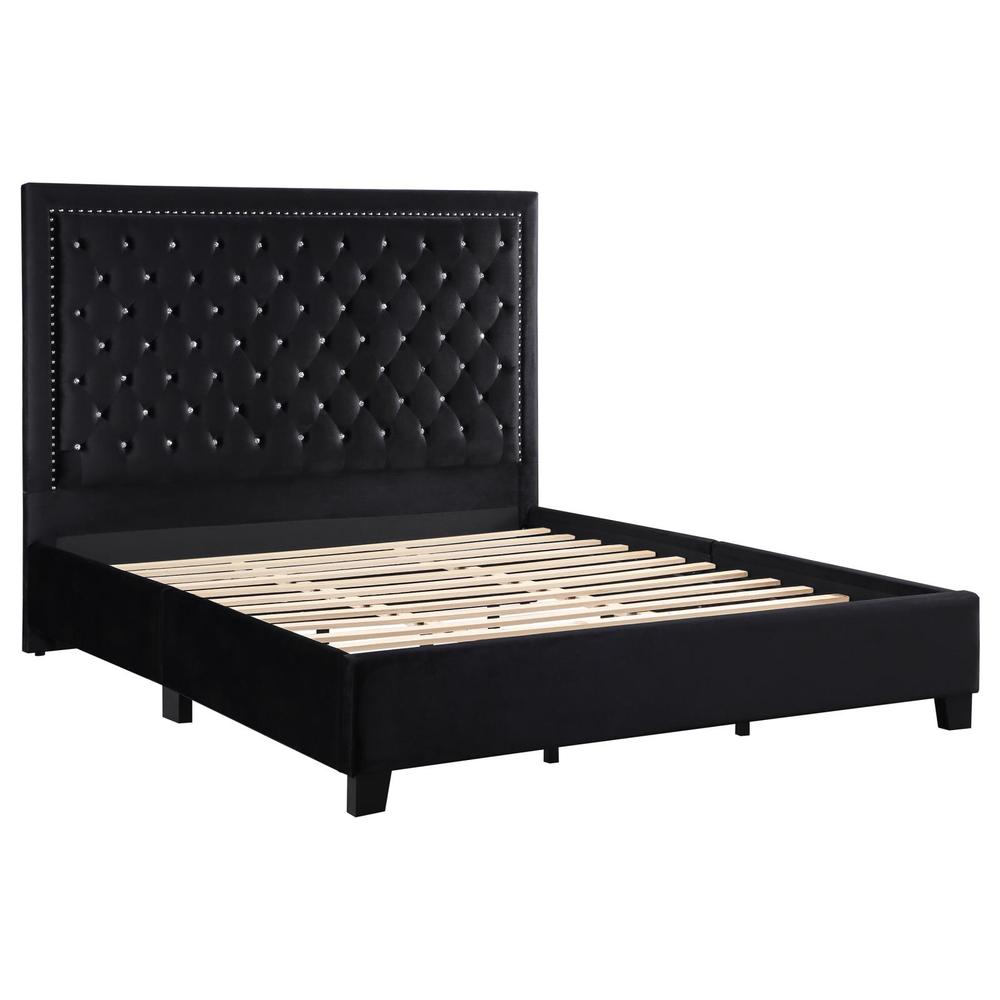 Hailey Upholstered Tufted Platform Queen Bed Black. Picture 1