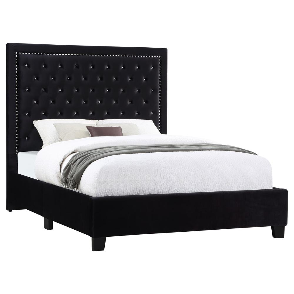 Hailey Upholstered Tufted Platform Queen Bed Black. Picture 2