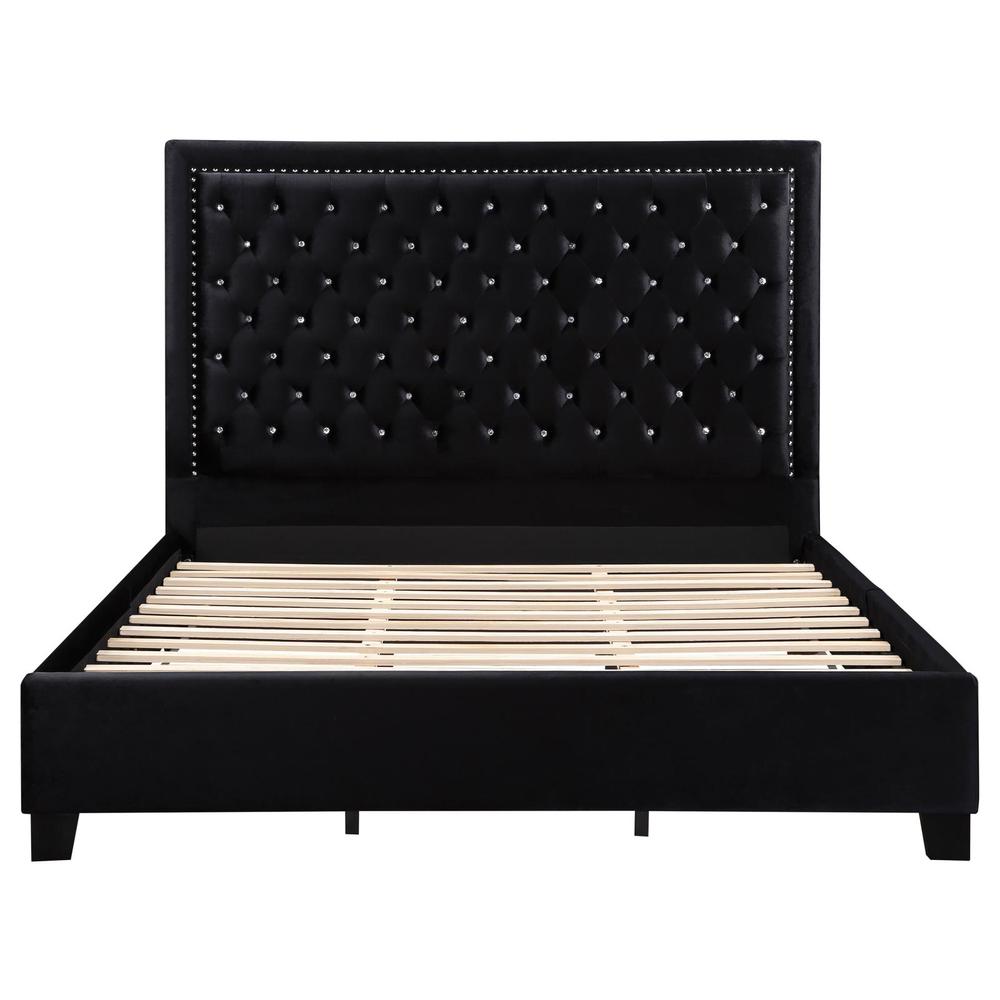 Hailey Upholstered Tufted Platform Queen Bed Black. Picture 3