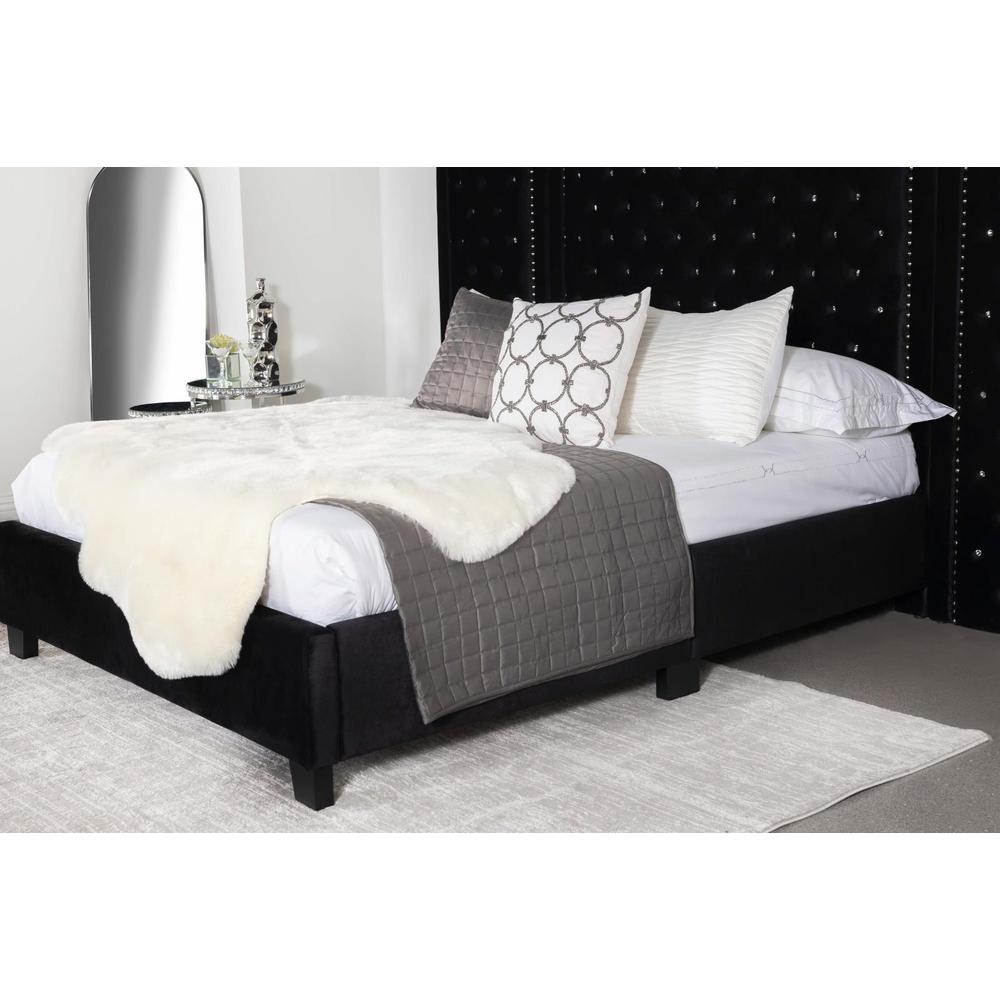 Hailey Upholstered Platform Queen Bed with Wall Panel Black. Picture 3