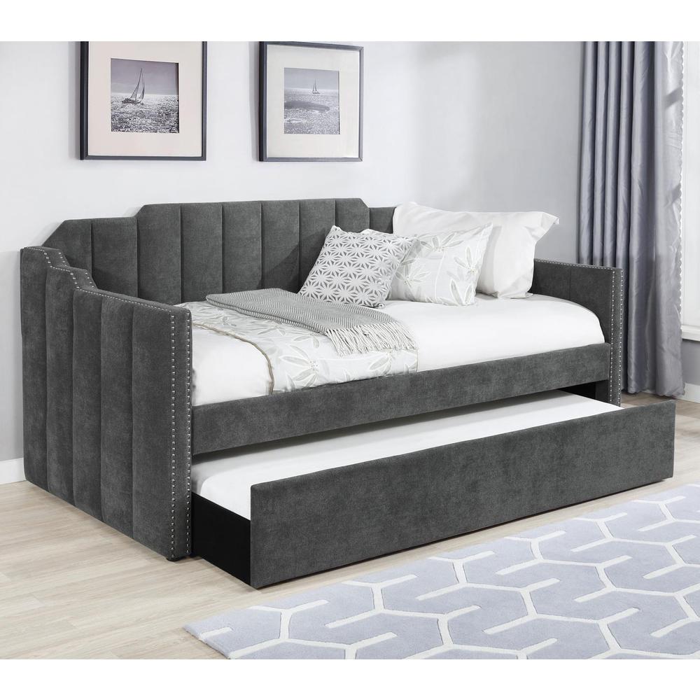 Kingston Upholstered Twin Daybed with Trundle Charcoal. Picture 1