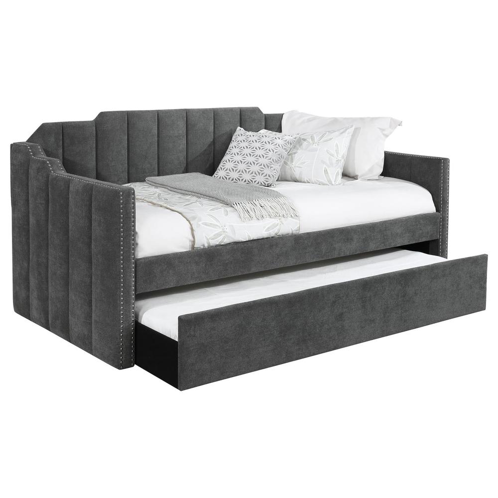 Kingston Upholstered Twin Daybed with Trundle Charcoal. Picture 3