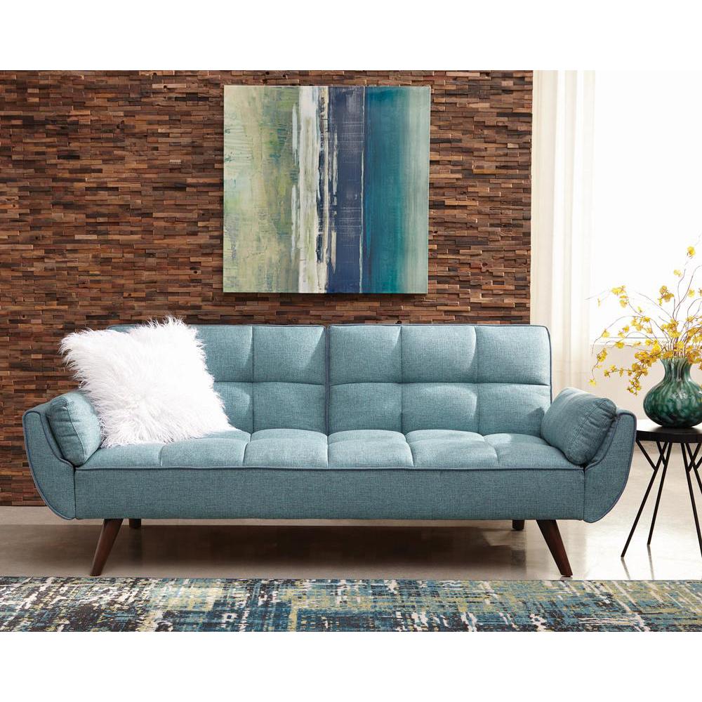Caufield Biscuit-tufted Sofa Bed Turquoise Blue. Picture 1