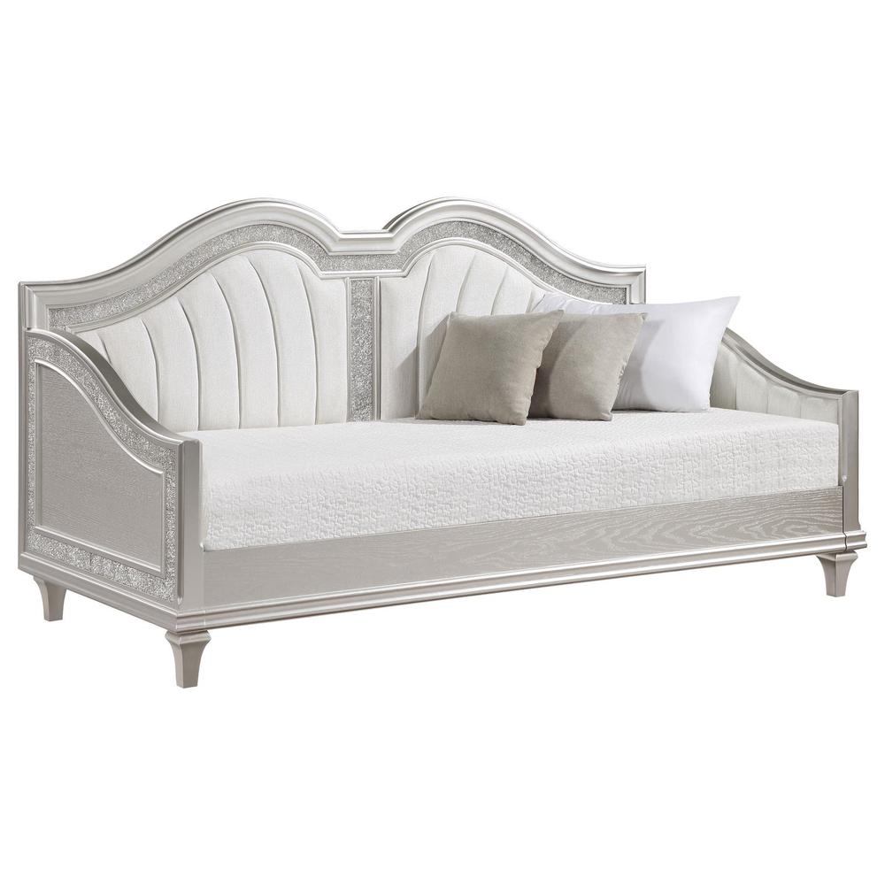 Evangeline Upholstered Twin Daybed with Faux Diamond Trim Silver and Ivory. Picture 2