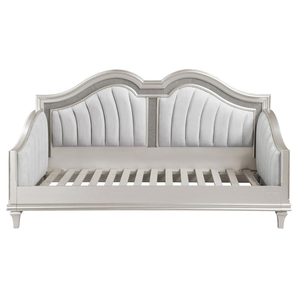 Evangeline Upholstered Twin Daybed with Faux Diamond Trim Silver and Ivory. Picture 3