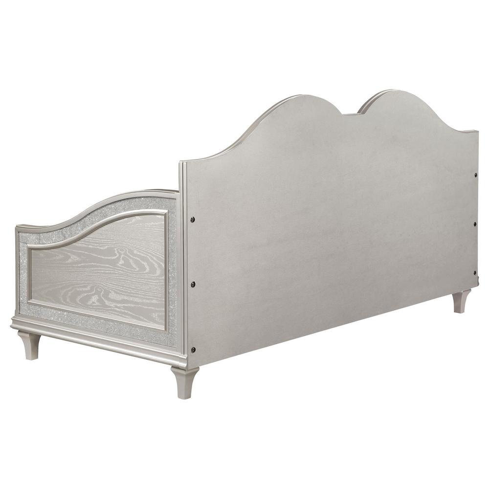Evangeline Upholstered Twin Daybed with Faux Diamond Trim Silver and Ivory. Picture 7