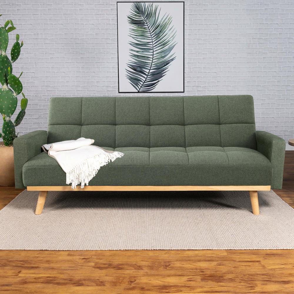 Kourtney Upholstered Track Arms Covertible Sofa Bed Sage Green. Picture 1