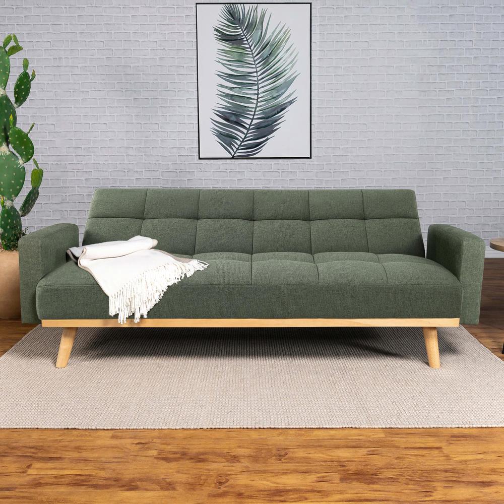 Kourtney Upholstered Track Arms Covertible Sofa Bed Sage Green. Picture 2