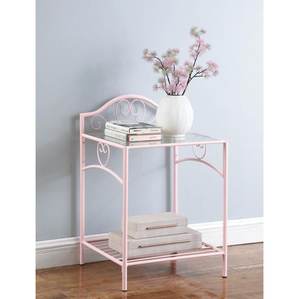 Massi 1-shelf Nightstand with Glass Top Powder Pink. Picture 7