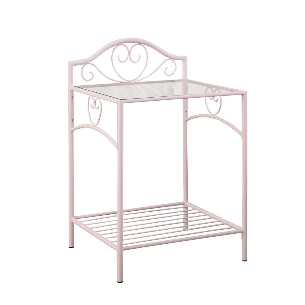 Massi 1-shelf Nightstand with Glass Top Powder Pink. Picture 1