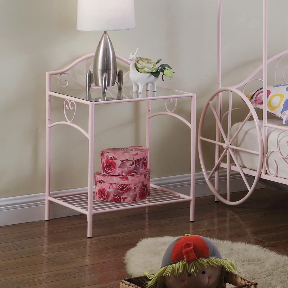 Massi 1-shelf Nightstand with Glass Top Powder Pink. Picture 8
