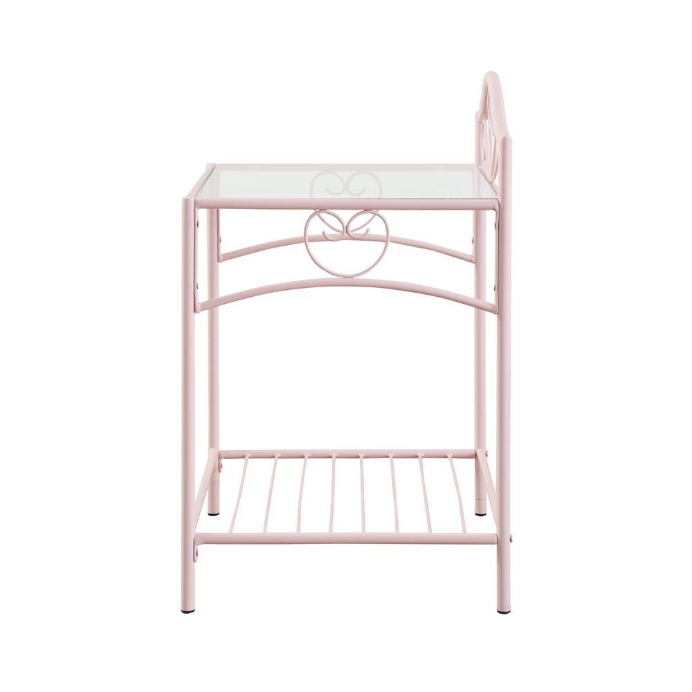 Massi 1-shelf Nightstand with Glass Top Powder Pink. Picture 3