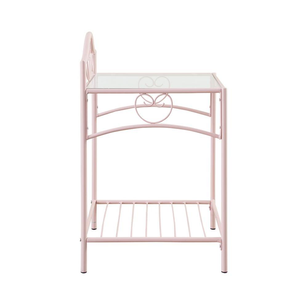 Massi 1-shelf Nightstand with Glass Top Powder Pink. Picture 5