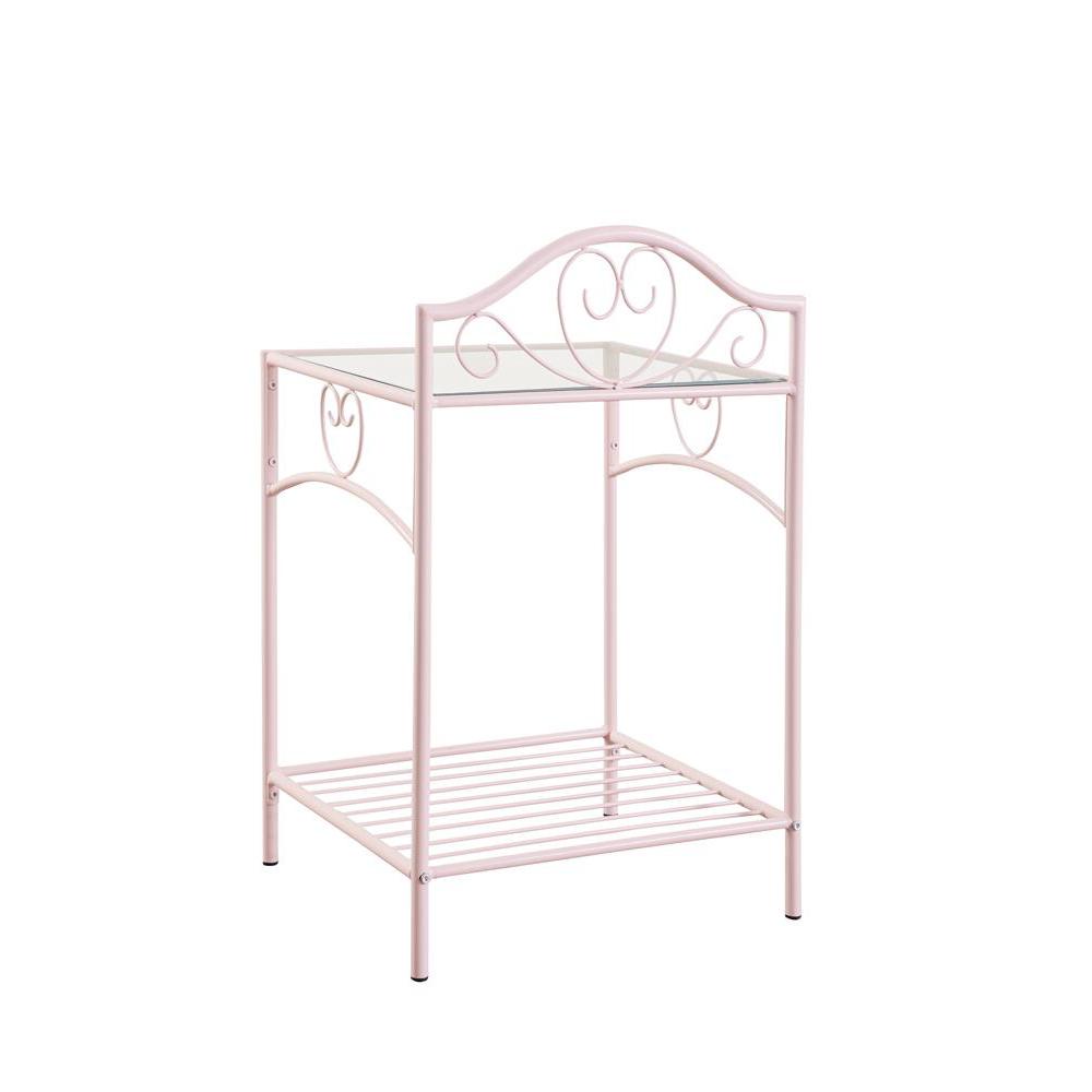 Massi 1-shelf Nightstand with Glass Top Powder Pink. Picture 6