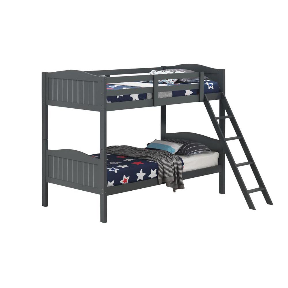 Arlo Twin Over Twin Bunk Bed with Ladder Grey. Picture 1