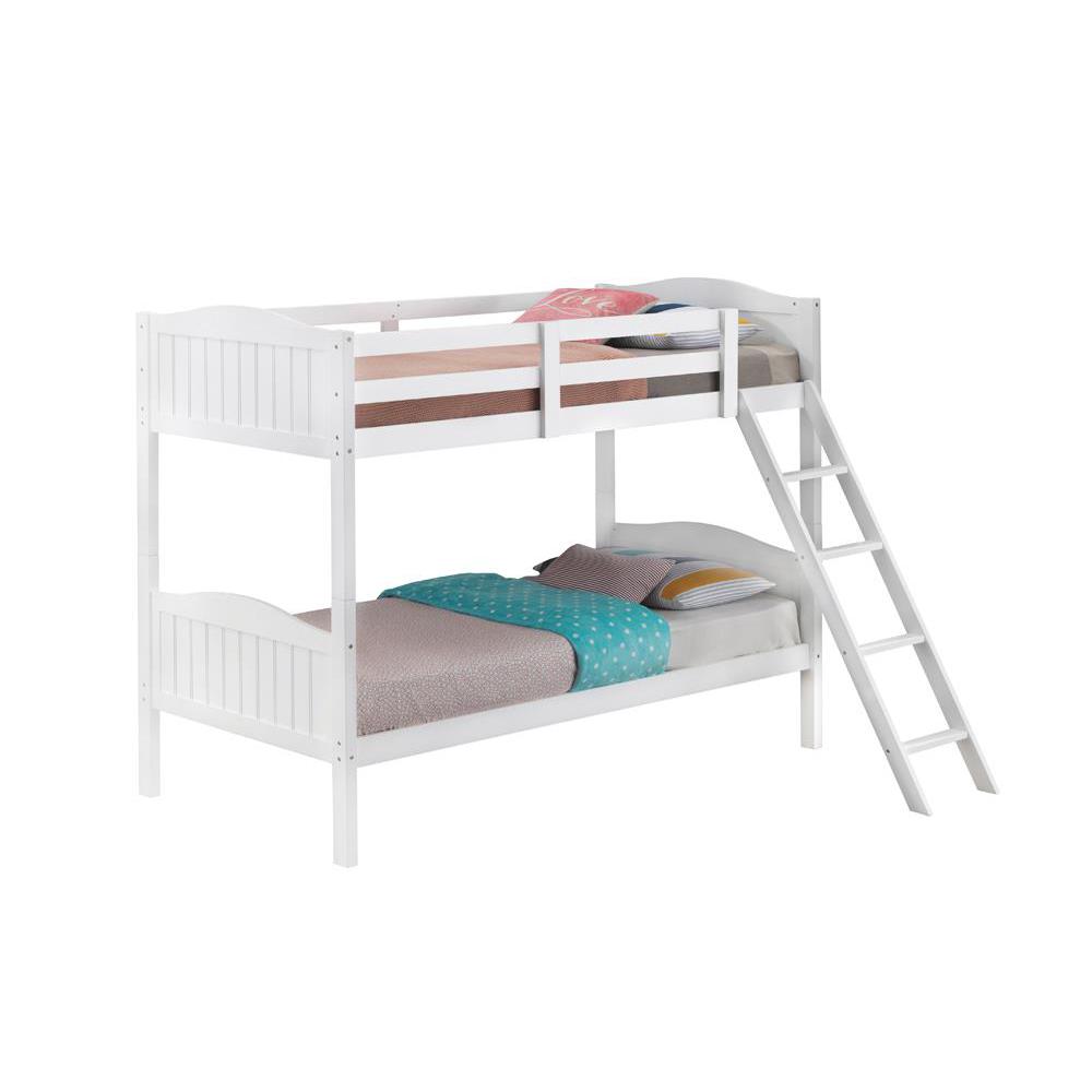 Arlo Twin Over Twin Bunk Bed with Ladder White. Picture 1