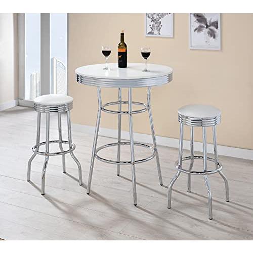 Theodore Round Bar Table Chrome and Glossy White. Picture 4