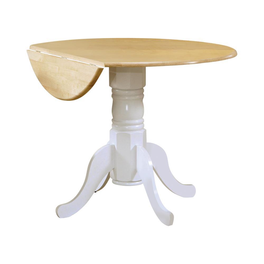 Allison Drop Leaf Round Dining Table Natural Brown and White. Picture 1